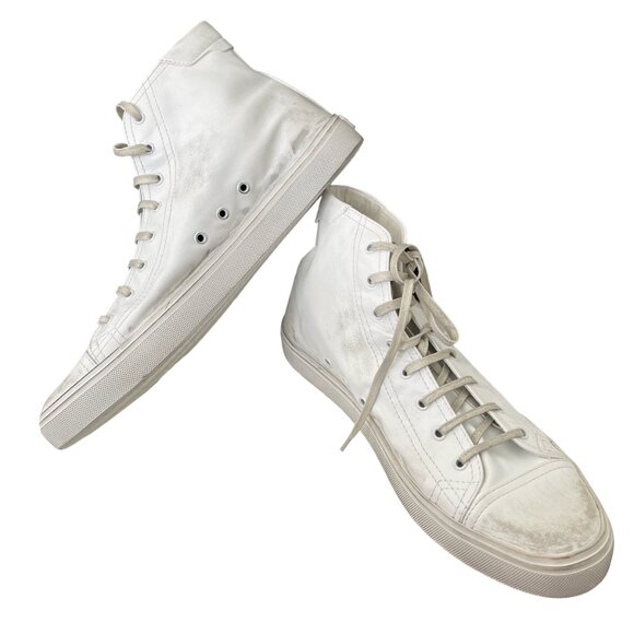 YSL Saint Laurent 561240 White Distressed Men's High Top Sneakers Shoes 46 - Picture 3 of 12